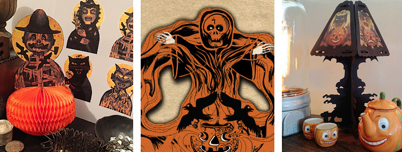 Vintage Style Paper Halloween Lanterns and Honeycomb Decorations by Bindlegrim 2015